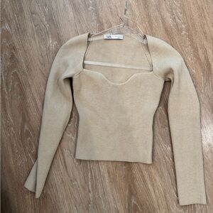 Zara Women's Beige Ribbed Blouse
